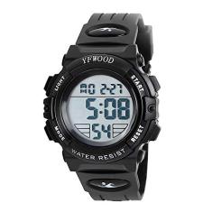 YFWOOD Relógio digital infantil, impermeável, ao ar livre, casual, eletrônico, analógico, quartzo, com pulseira de silicone, alarme luminoso, cronômetro para meninos, Relógio digital infantil preto e
