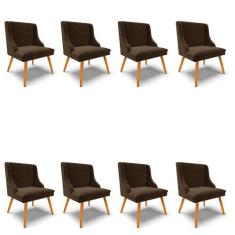 Kit 08 Cadeiras de Jantar Liz Suede Marrom Pés Palito Castanho D03 - D