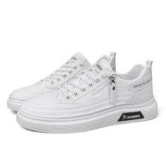 Jueshanzj Sapatos masculinos casuais de cano baixo para caminhada diária com cadarço, Branco, 38