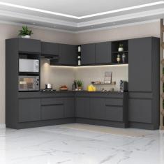 Armário Cozinha Completa de Canto Veneza Multimóveis V2082, Preto