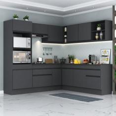 Armário Cozinha Completa de Canto Veneza Multimóveis V2080, Preto