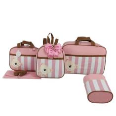 Bolsa maternidade 5 peças urso luxo rosa - LET BABY BOLSAS DE MATERNID
