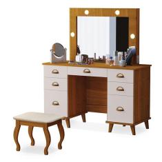 Penteadeira Camarim New Seul Com Banqueta Almofadada Freijó Maní - Luapa