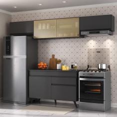 Cozinha Compacta Mp3698 6 Portas 1 Gaveta MDP 260 cm Preto com Armários Aéreos e Balcão