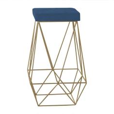 Banqueta Decorativa Kathy Base Gold Suede Azul Gran Belo