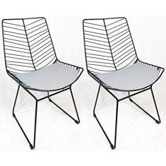 Kit 2 Cadeiras Bertoia Retrô Preta Assento Cinza - Poltronas do Sul