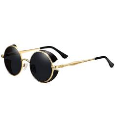 Óculos de Sol Masculino Redondo Steampunk OLEY Proteção Polarizados UV400 Metal Frame Óculos de Sol Vintage (C6)