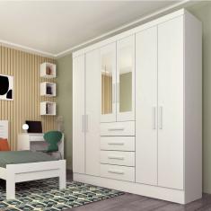Guarda-Roupa Casal com Espelho Arizona 6 Portas 4 Gavetas Neve