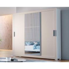 Guarda Roupas 3 Portas De Correr Veneza Luxo E 4 Gavetas C/ Pés Branco - Rufato