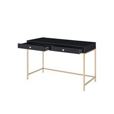 Escrivaninha para escritório doméstico com 2 gavetas, mesa para laptop, PC, estação de trabalho, escritório, mesa de estudo, mesa de maquiagem contemporânea, mesa de estudo com moldura dourada para