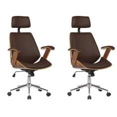 Kit 2 Cadeiras de Escritório Presidente Giratória com Apoia Cabeça Off