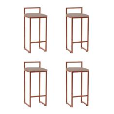 Kit 4 Banquetas Bistrô Alta Industriais Em Aço Dori Cobre Assento Suede Bege Marrom