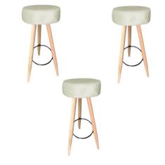 Kit 03 Banqueta Alta Flora Pés Palito em Madeira Branco  Bar Bistrô Co