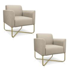 Kit 02 Poltronas Marisa Suede Bege Base X Industrial Drossi - D' ROSSI