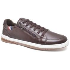 Tênis Casual Masculino com Zíper Lateral Confortável e Macio em Couro Legitimo Francês-Masculino