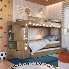 Treliche Infantil com Cama Auxiliar 3 Colchões Aveiro Oak - Completa M