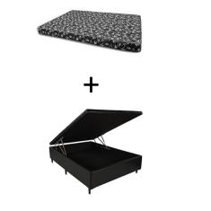 Cama Box Baú Viúva 128 Bello Box - Tecido Sintético Preto com Colchão New York Preto D28 - 100% Espuma - 49x128x188