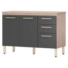 Balcão Para Cozinha Com Tampo 3 Portas e 2 Gavetas Miss Avena Grafito Demóbile