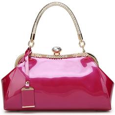 YOUNXSL Bolsa feminina de couro envernizado brilhante com alça superior, bolsa de ombro para noite, bolsa de ombro para casamento, bolsa retrô, rosa, One Size