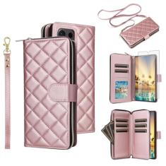 Asuwish Capa de telefone para Samsung Galaxy S24 Ultra 5G Capa carteira com protetor de tela de vidro temperado, alça de suporte para cartão, suporte de couro flip celular com zíper S24Ultra 24S S 24