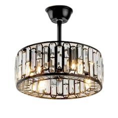 Ventilador de teto de cristal de 18 "com controle remoto de luz, ventilador de teto sem lâmina fechado industrial Ventilador de teto com gaiola preta moderna de 3 velocidades para quarto de fazenda/74