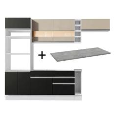 Cozinha Completa Madesa Safira com Armário e Balcão + Tampo, Branco/Pr
