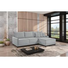 Sofá Linho 3 Lugares 264cm com Chaise Lado Direito e Kit Usb Barra - E