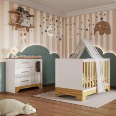 Quarto de Bebê Cômoda com Janela e Berço 3 em 1 100 MDF Popy Móveis Pe