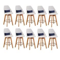 Kit 10 Banquetas Alta Maya Giratória Com Encosto Gourmet Linho Bege e 