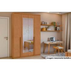 Guarda Roupa Casal 4 Portas (2 c/ Espelho) e 2 Gavetas Alonzo Amendoa - Lopas