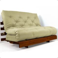 Sofá Cama Casal Futon Tokio Bege Madeira Maciça Cor Imbuia