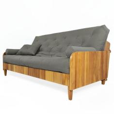 Sofá Cama Paris Ripado Sarja Madeira Nobre - Cinza
