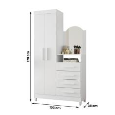 Guarda Roupa Cômoda Capri 2 Portas 4 Gavetas E Espelho Branco branctitaniuazurosa Branco branctitaniuazurosa