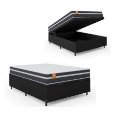 Cama Box Baú Casal Colchão Molas Qatar 138x188x63cm Branco / Preto - Suporta Até 150kg Por Pessoa Preto