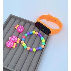 Kit Relógio Infantil Digital Led Esportivo Bracelete Prova água Crianç