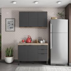 Cozinha Compacta Firenze 02 Peças 06 Portas 02 Gavetas Demóbile Avena Touch/Grafito