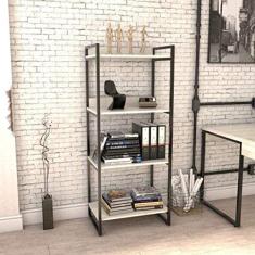 Conjunto Home Office Industrial 1 Escrivaninha em L e 1 Estante 4 Prateleiras Kuadra Compace Snow