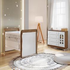 Quarto de Bebê Selena Berço Mini Cama Mirelle Cômoda Infantil com Porta Branco Amadeirado Carolina Baby