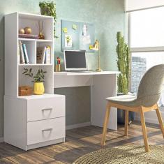 Escrivaninha para Quarto Cristal 2 Gavetas e 3 Nichos Cor Branco - Peternella Móveis