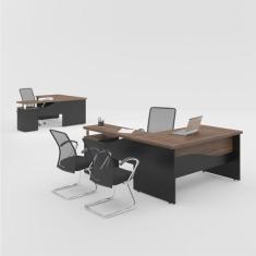 Escrivaninha em L 4 Gavetas Japao Noce Preto