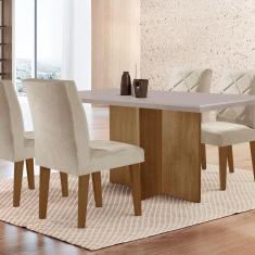 Conjunto Sala de Jantar Mesa com 4 Cadeiras Cayman Espresso Móveis Off White/Imbuia/Veludo Creme
