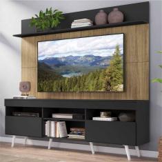 Rack com Painel e Suporte TV 65&quot; Madri Multimóveis Preto/Rustic com Prateleira e Pés Retrô Branco