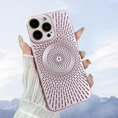 Para iPhone 12 13 14 15 Pro Max Capa de telefone respirável dissipação de calor malha concha sucção magnética capa de proteção de carregamento, rosa, para iPhone 13 pro
