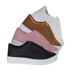 Kit 4 Pares Tenis Casual Feminino Sola Alta Leve Confortável Sapato Fl