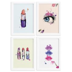 Kit Quadros Maquiagem Moldura Branca 4un 22x32cm - Quartinhos