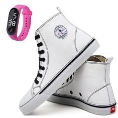 Kit Tênis Casual Feminino Cano Médio Liso + Relógio Digital-Feminino