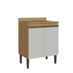 Balcão de Cozinha com Tampo 100% MDF com Puxadores de Alumínio Casablanca GraLar Mel/Off White