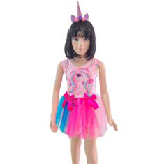 Fantasia Infantil Unicórnio Vestido com Tiara