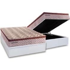 Cama Box Baú Casal: Colchão Molas Paropas MasterPocket Ensacadas Esplêndido Bordô + Base CRC Courano White(138x188)
