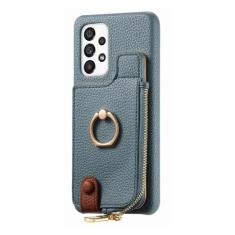 Capa de suporte de anel de carteira de cartões com zíper para Samsung Galaxy S24 Ultra S23 Plus S22 A14 A24 A34 A15 A55 A05S Capa de bolsa vertical, azul, para Samsung S24Plus